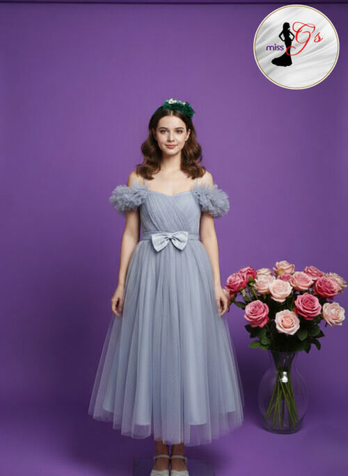 Silver Gray Flower Girl Tulle Kids Dress