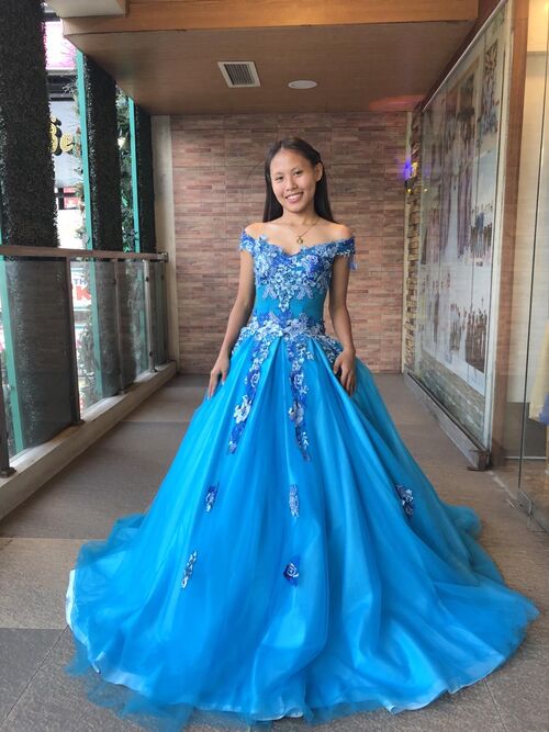 Aqua Blue Floral Ball Gown