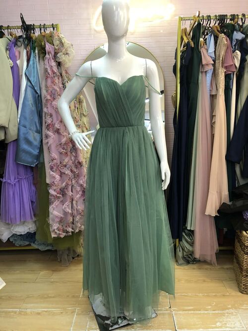 Dark Sage Green Tulle Bridesmaid Gown (#2)