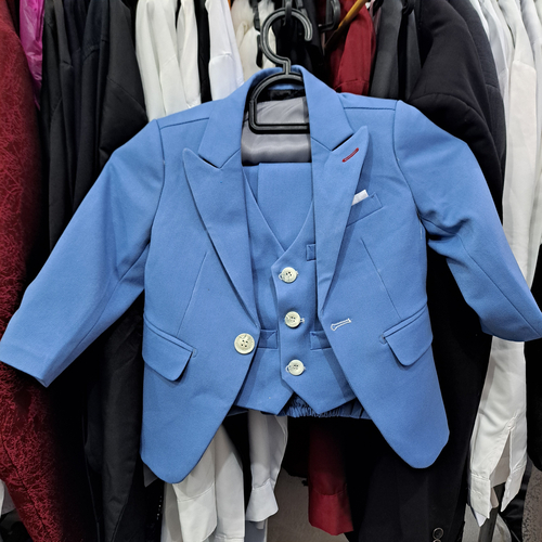 Sanro Light Blue Tuxedo Kids Suit With Vest