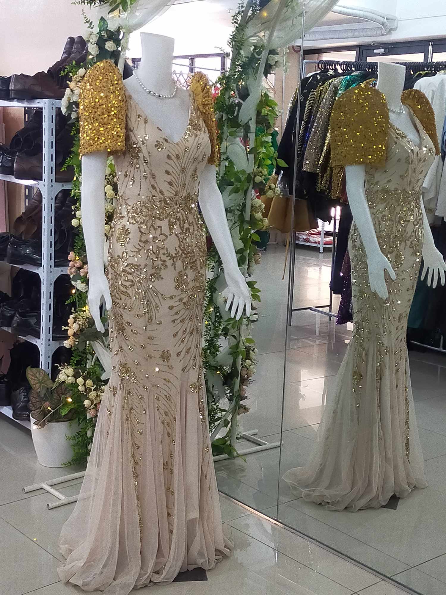COMBI Yellow Puff Sleeves + Nude Modern Filipiniana Gown