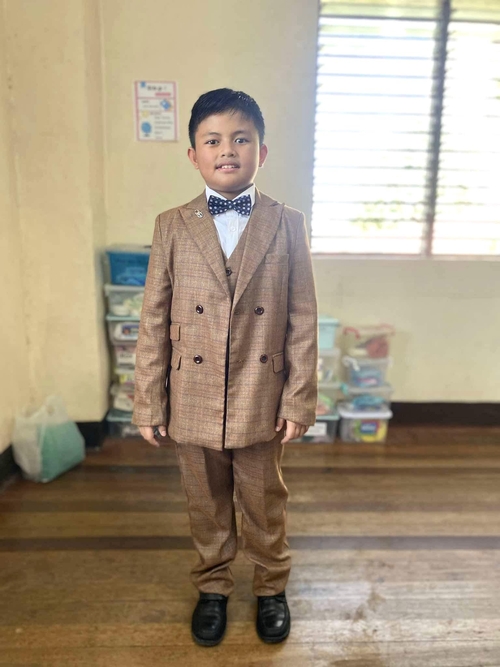Chocolate Brown Plaid Kids Ring Bearer Tuxedo Suit
