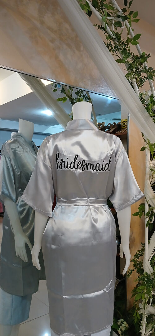 Gray Bridal Satin Robe - Bridesmaid