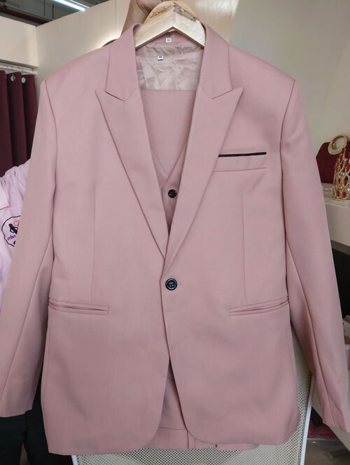 Light Pink Three-piece Suit With Black Lining Pocket