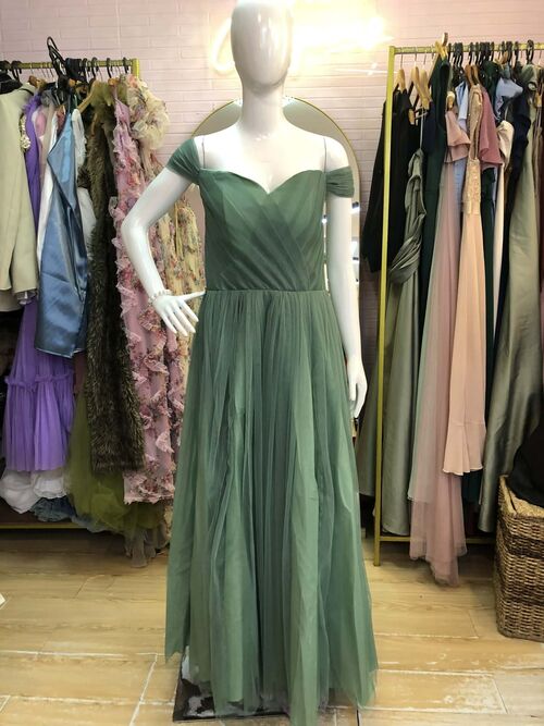Dark Sage Green Tulle Bridesmaid Gown (#11)