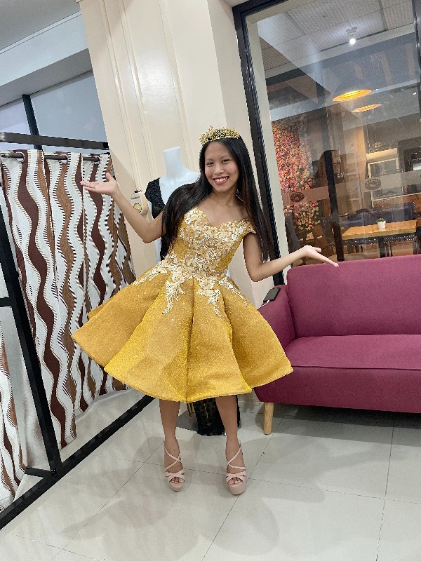 Yellow Gold Umbrella Cut Cocktail Gown