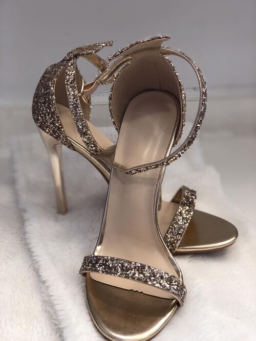 Gold Sparkly Round Toe Glittery Heels