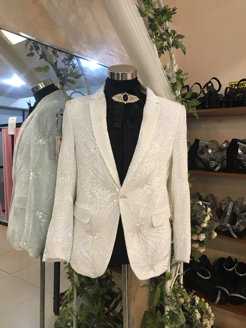 White Small sequins Glittery Coat Suit