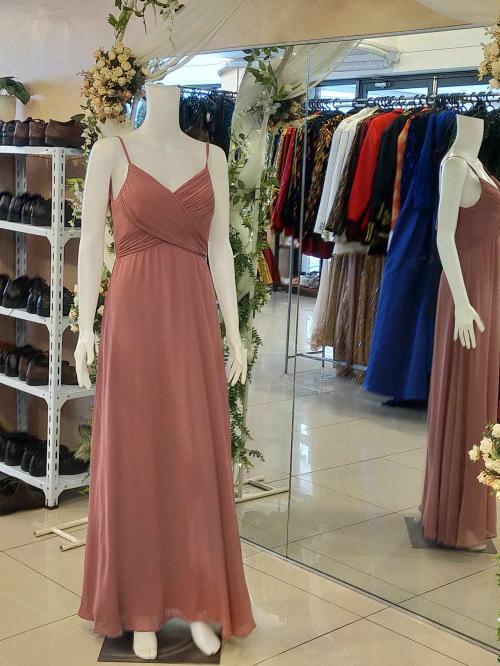 Old Rose Spaghetti Strap Chiffon Slit Bridesmaid Gown