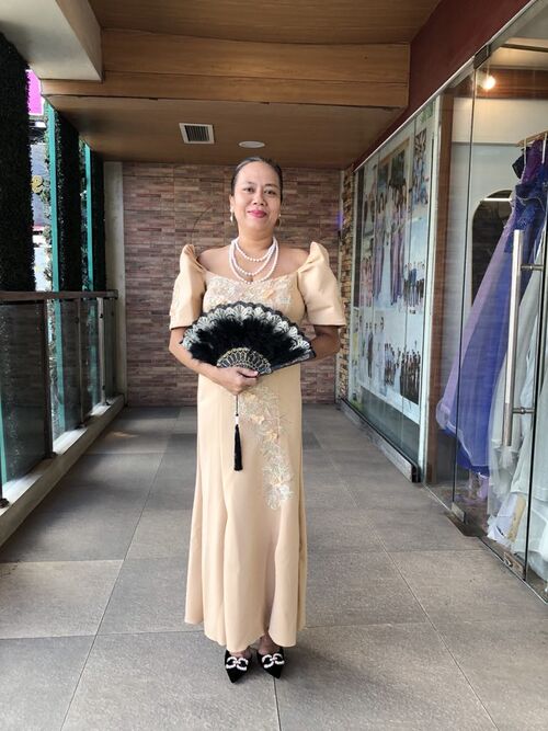 Nude Beige Neoprene Filipiniana with Slit 