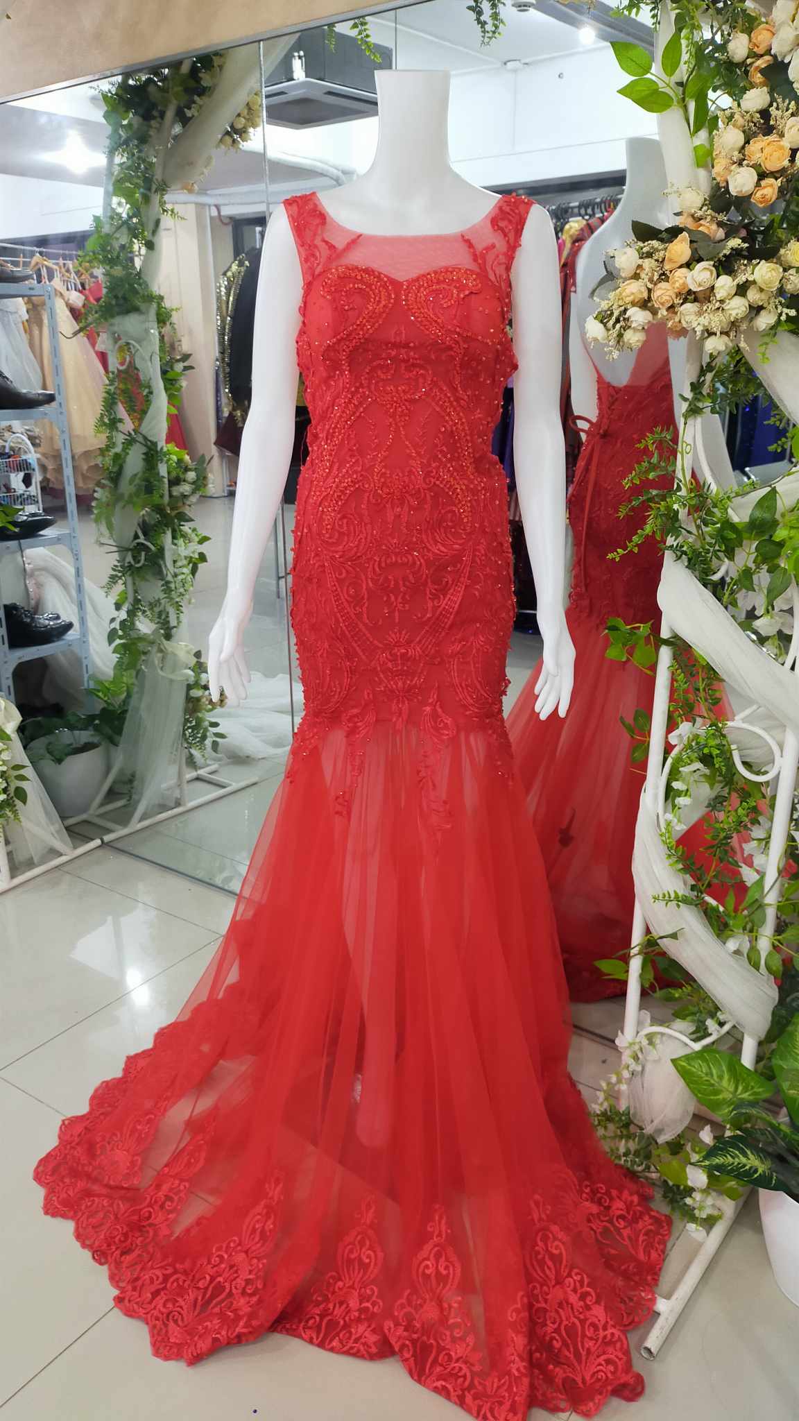 Red Sleeveless Embroidery Mermaid Pageant Gown