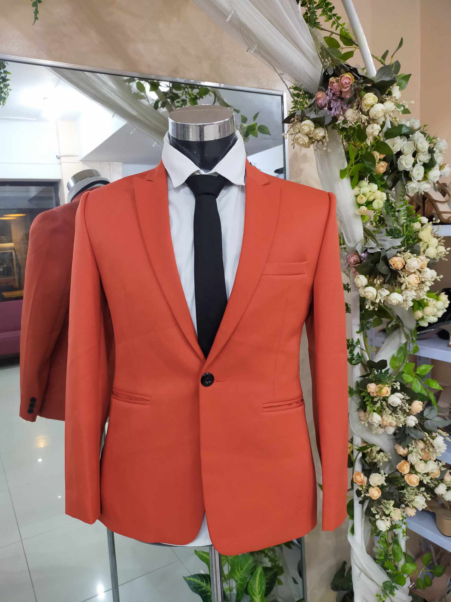  Rust Orange Plain Pocket-1B Suit / Tuxedo