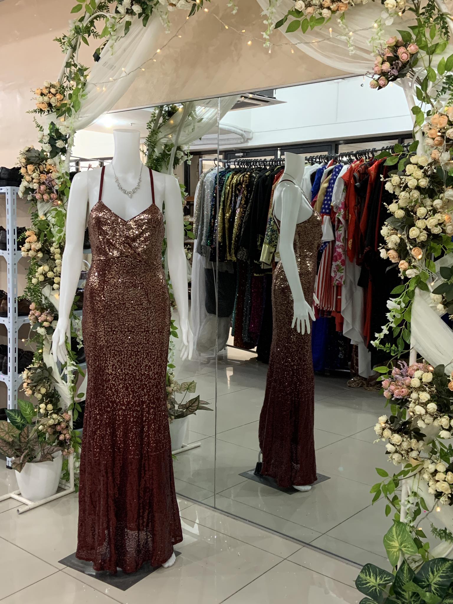 Maroon Ombre Fixed Back Long Gown