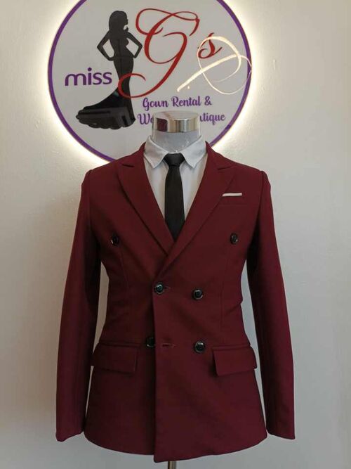 Maroon Burgundy With White Pocket Suit 6 buttons