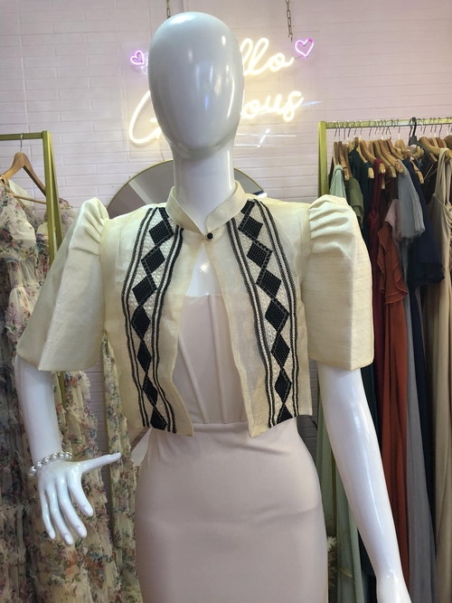 Modern Filipiniana Bolero with Collar Black Diamond Lining