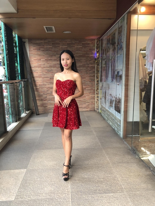 Red Tube Flowy Sequins Glittery Cocktail Dress