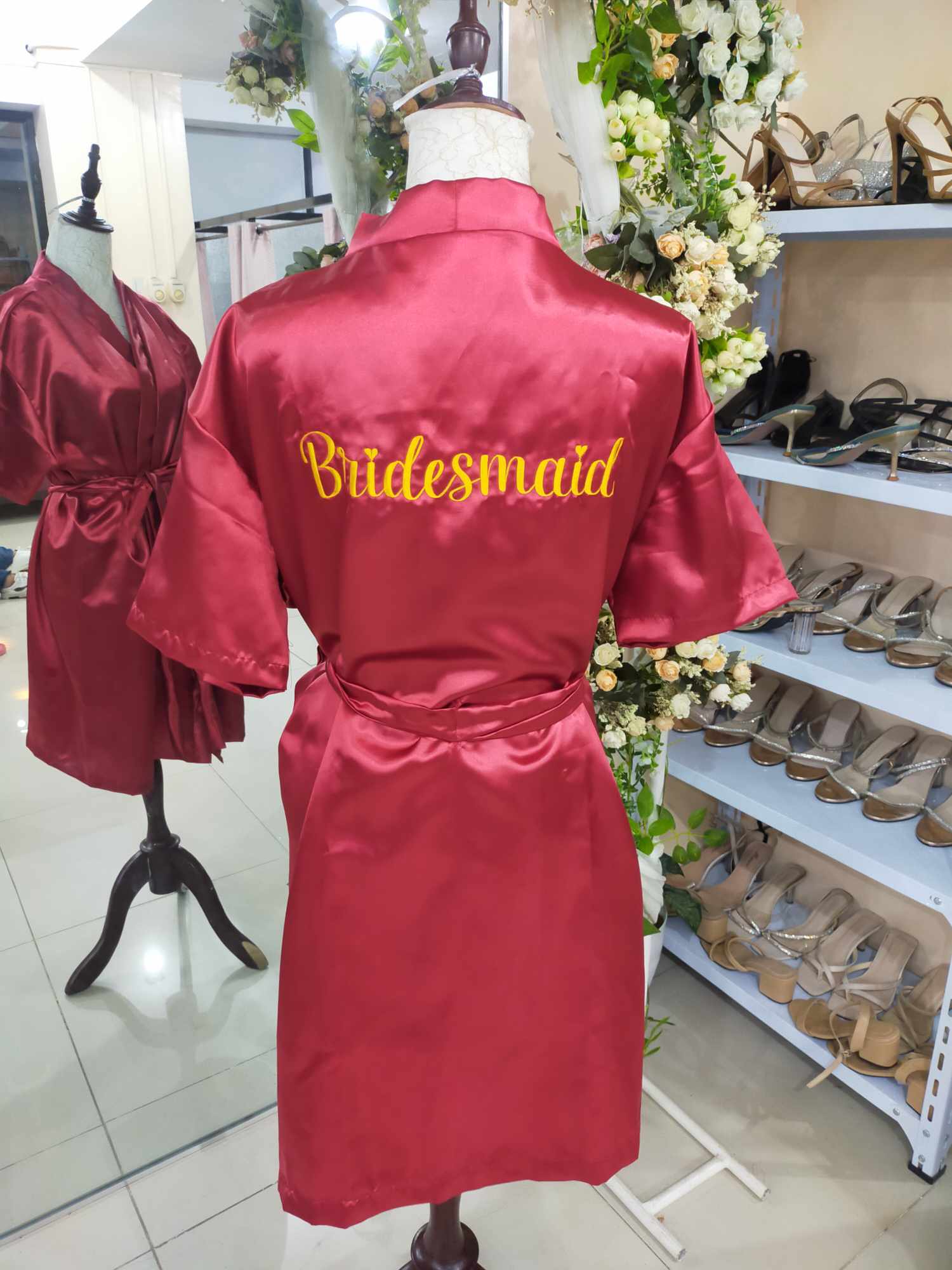 Maroon Bridal Satin Robe-Bridesmaid 