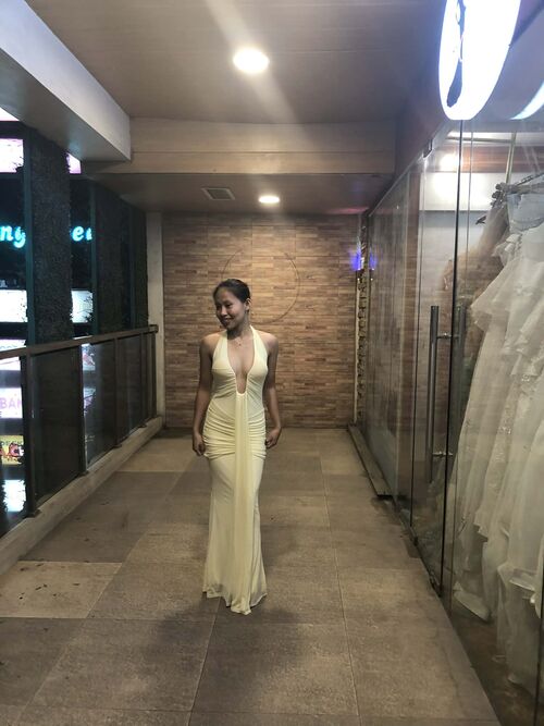 Pastel Yellow Halter deep plunge bodycon maxi dress