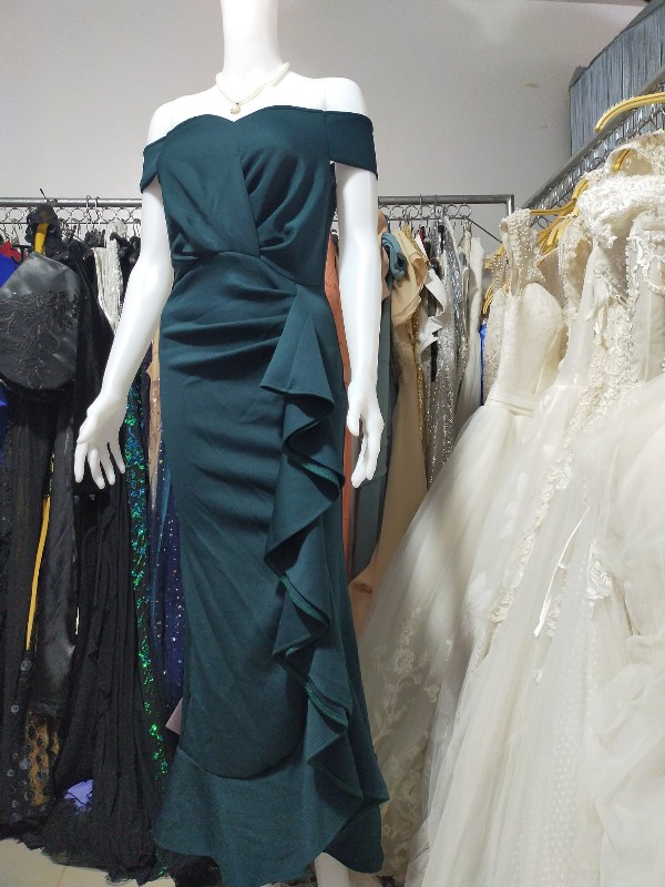 Emerald Green Offshoulder Ruffle Mother Gown
