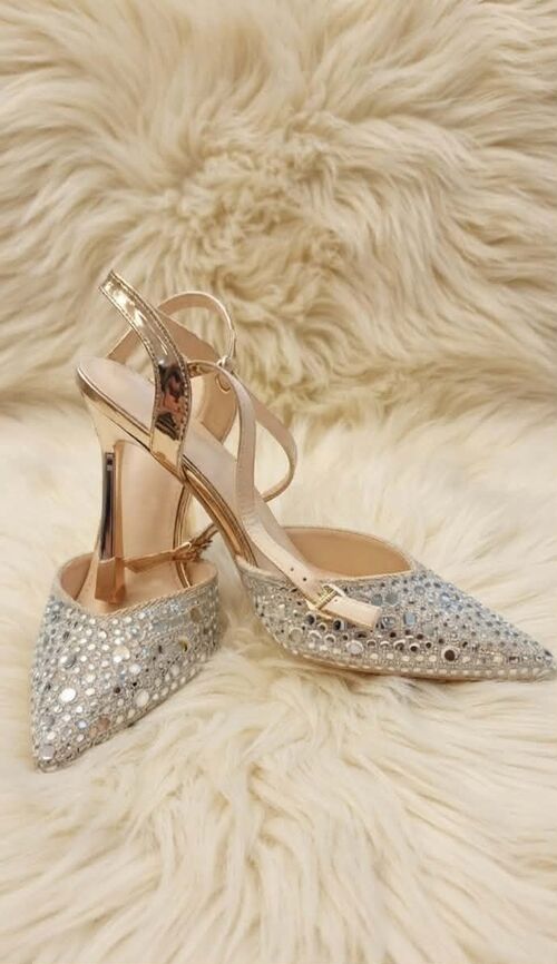 Gold Silver Diamond Heel Pointed Heels