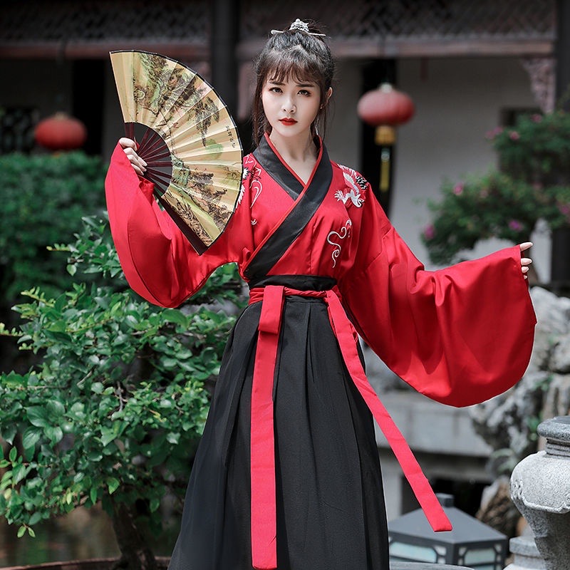 Chinese Japanese Red Black Martial Arts Uniform Costume