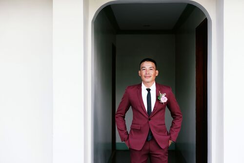  Burgundy With White Ribbon-1B Alexander Julian Suit / Tuxedo 