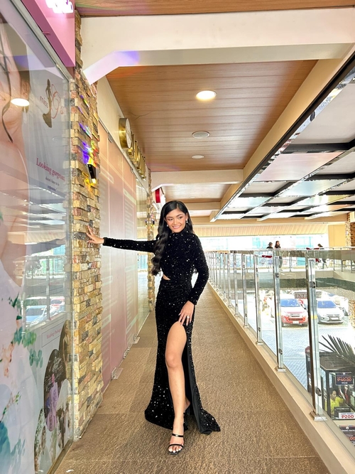 Black Turtle neck Sexy Longsleeves Sequins Slit Long Gown