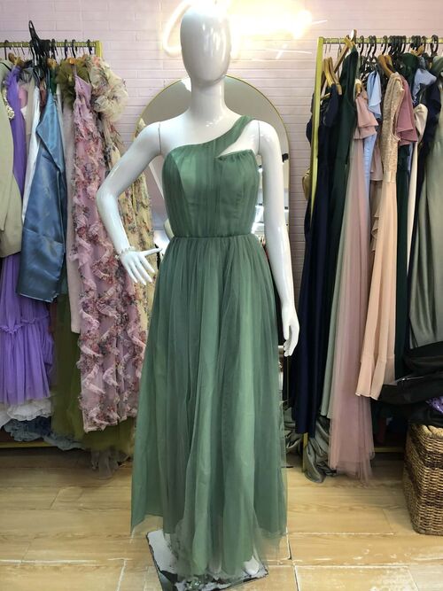 Dark Tulle Sage Green Venus Strap Bridesmaid Dress (#5)