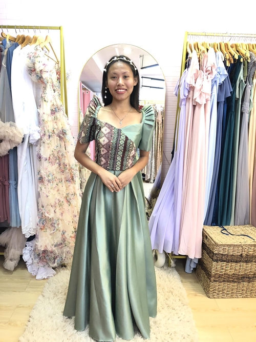 Sage Green Ethnic Top & Skirt Filipiniana