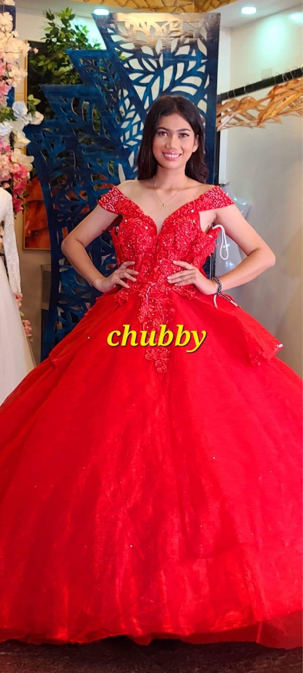 Plus Size Red Offshoulder Ruffle Ball Gown