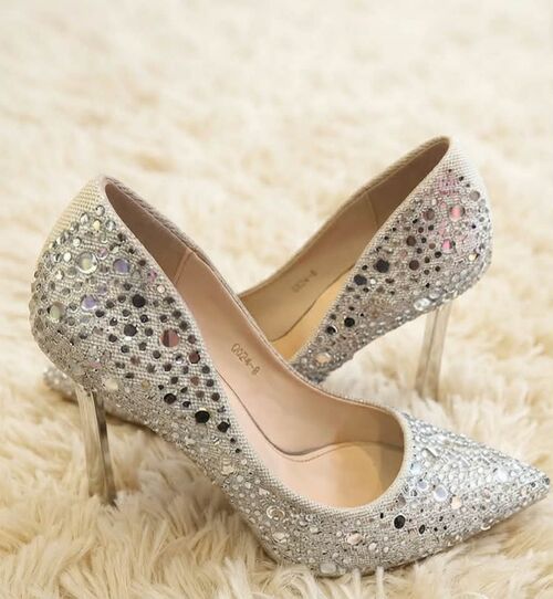 Silver Diamond Buckle High Heels Pointed Hollow Heels