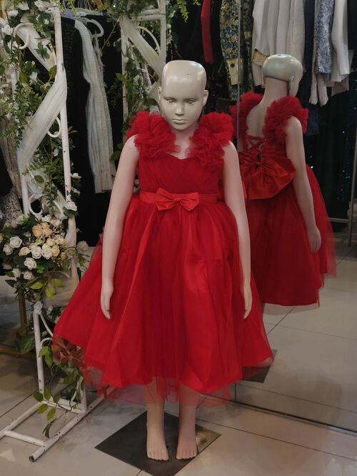 Candy Red Flower Girl Tulle Kids Dress