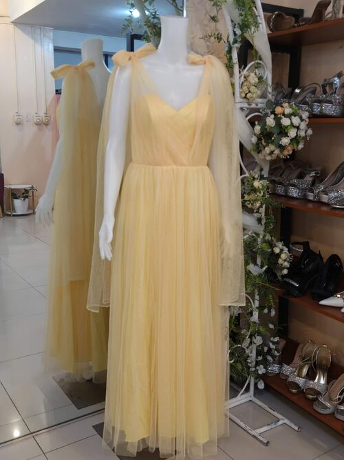 Pastel Yellow Tulle Bridesmaid Gown (#9)