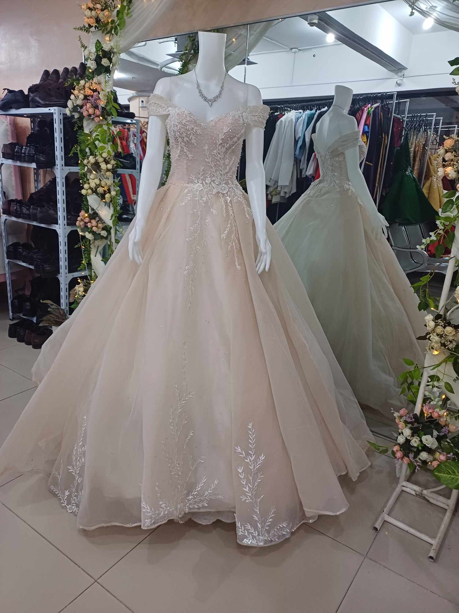 Gorgeous Offshoulder Flower details Embroidered Ball Gown