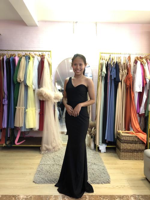 One Shoulder Plain Black Long Gown