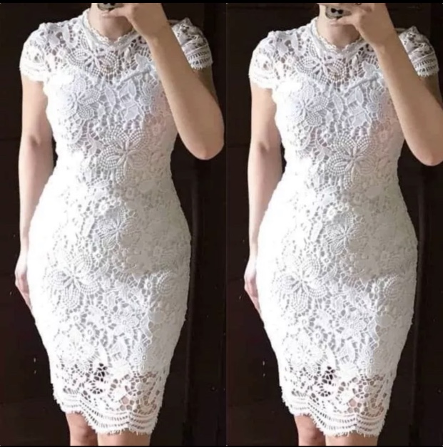 White Full Lace Cocktail Civil Wedding Dress