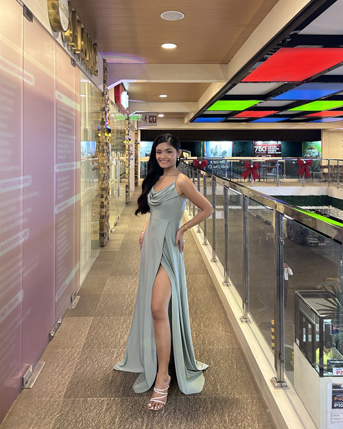 Sage Green Spag Slit Bridesmaid Long Gown