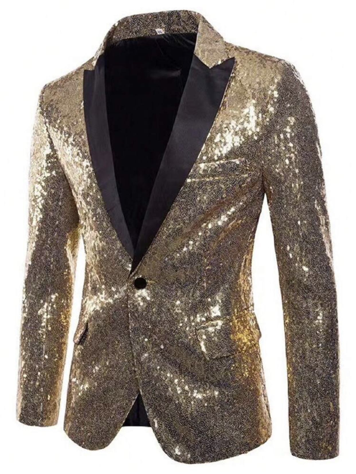 Plus Size Full Sequins Glittery Gold Black Suit Tuxedo Coat