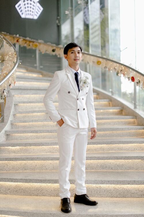 All Off White 6 button White Ribbon Pocket Suit Tuxedo