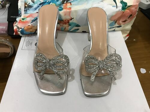 Silver Double Bow Crystal Heels