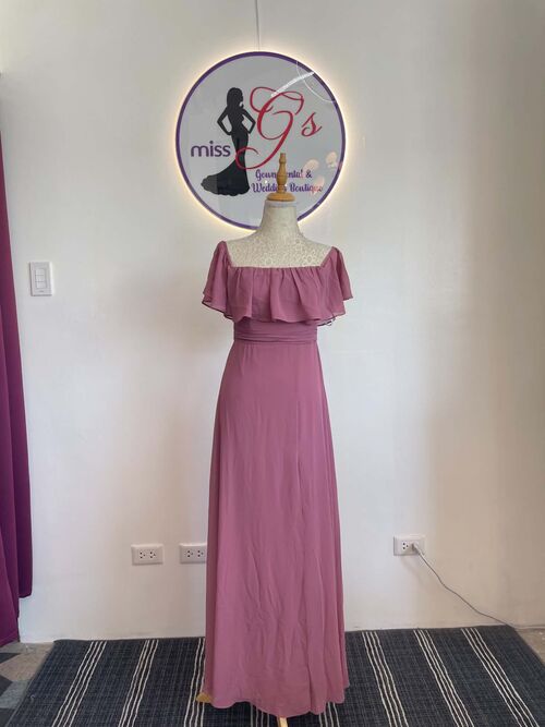Old Rose Offshoulder Chiffon Slit Bridesmaid Gown 