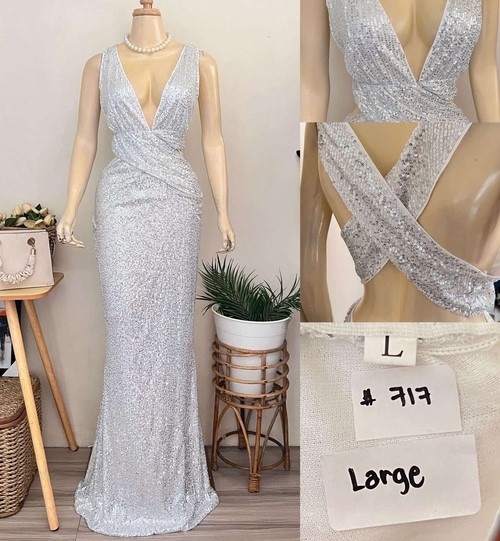 All White Cross Back Sexy Sequins Long Gown