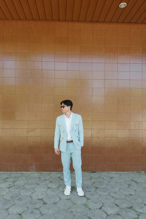 Light Blue Double Breasted Tuxedo Set 