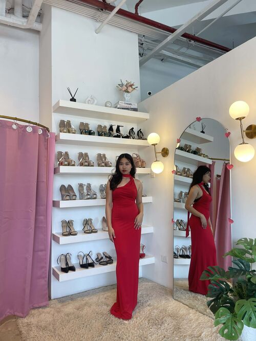 Red Sexy Asymmetrical Long Gown