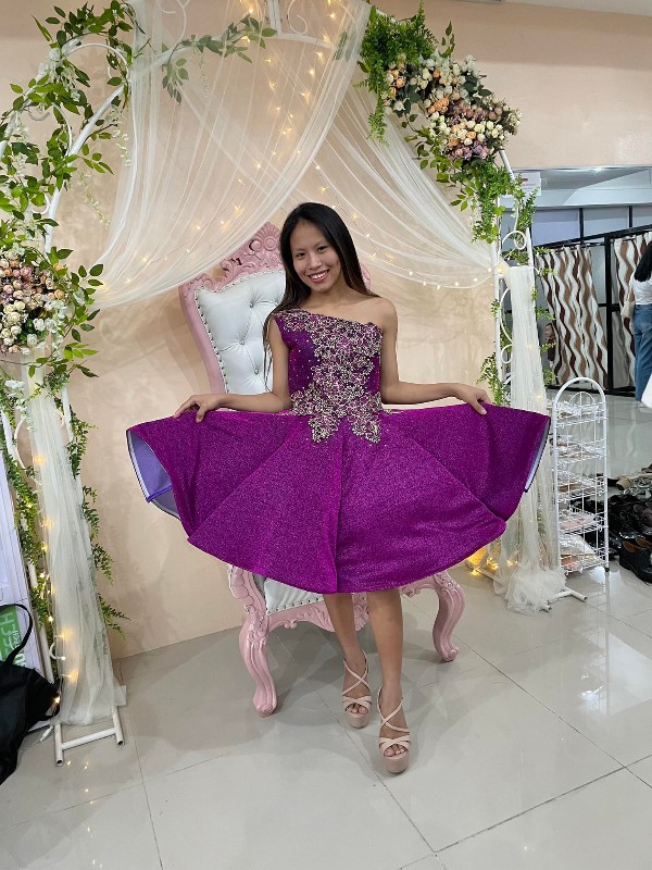 One Shoulder Purple Umbrella Cut Cocktail Ball Gown