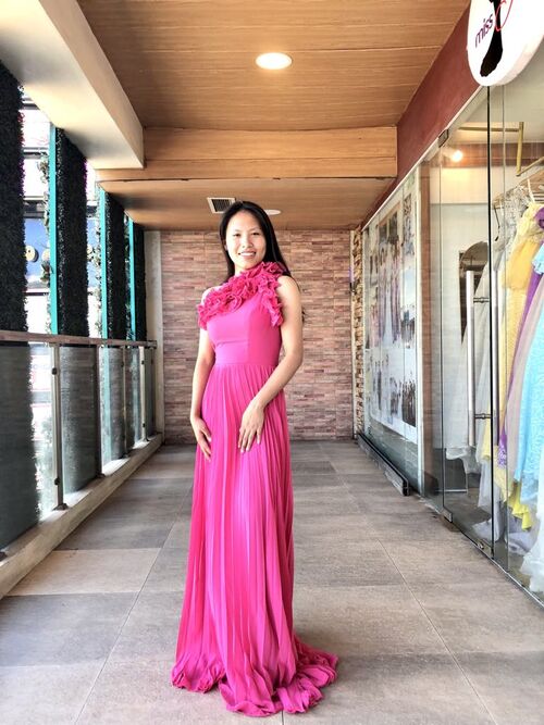 Fuchsia Pink One Shoulder Ruffled Bridesmaid Gown