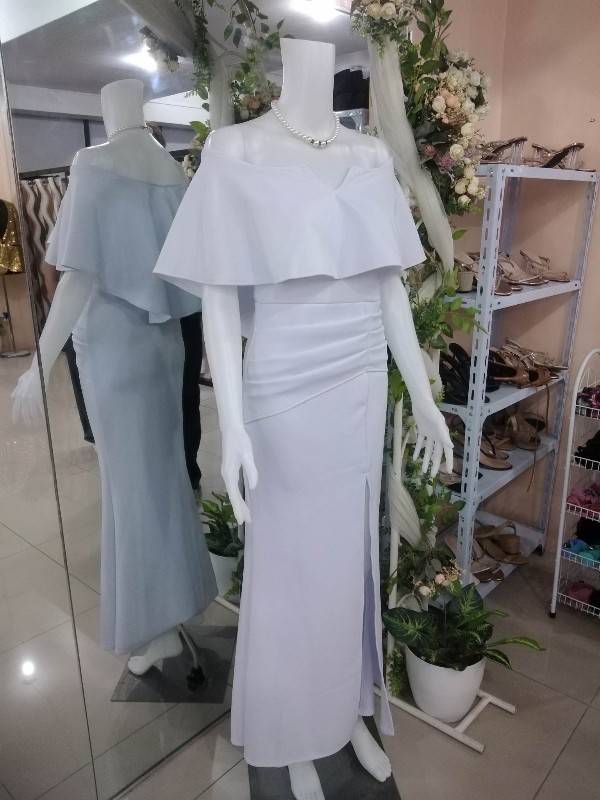 Two-Way Off-Shoulder Long White Civil Wedding Gown With Slit