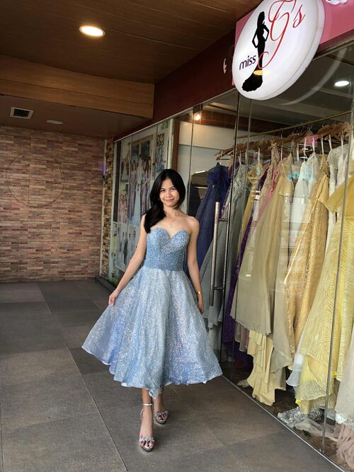 Colorful Torqouise Semi Cocktail Ball Gown