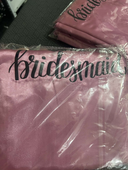Old Rose Satin Robe Black Embroidered - Bridesmaid