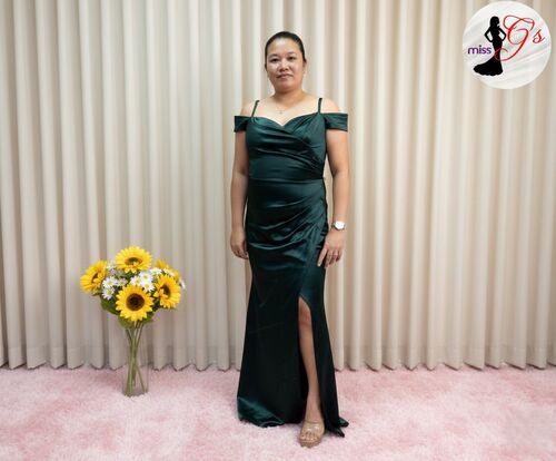Dark Emerald Off Shoulder Satin Long Gown